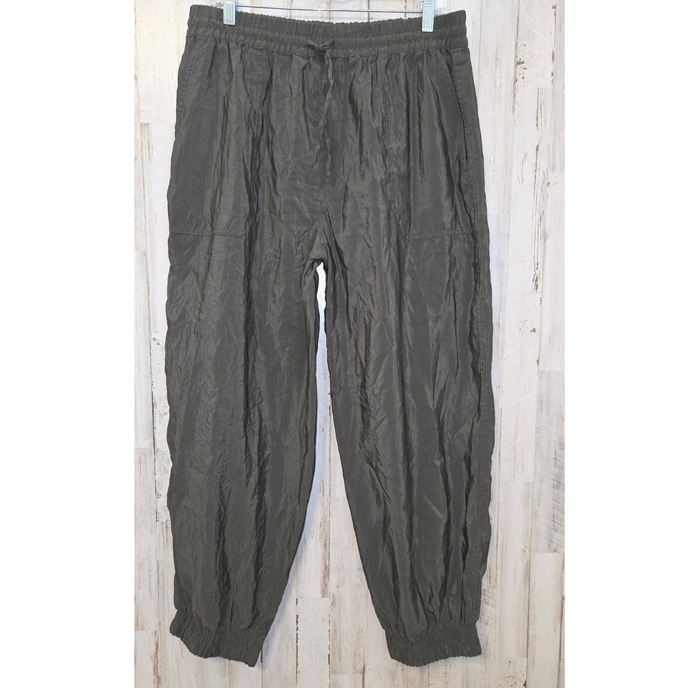 ZARA women XL Parachute Lightweight Baggy Pants Jogger Olive green